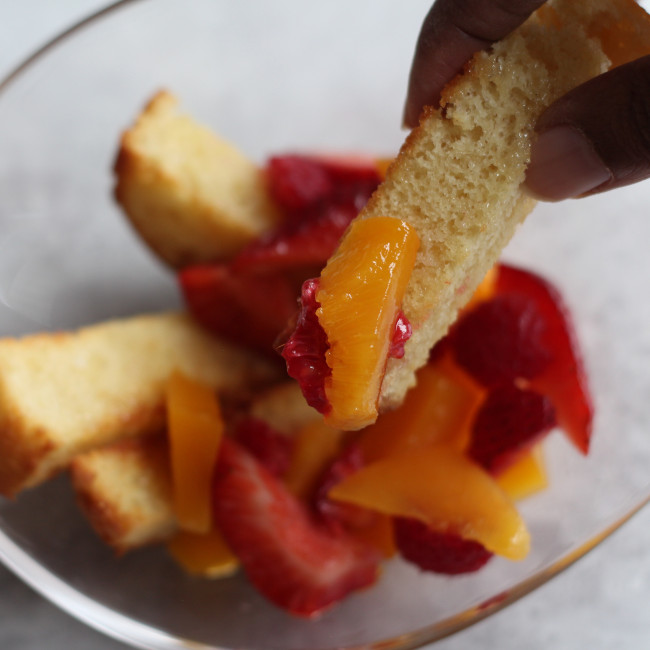 Gloomy pound cake fruit salad.